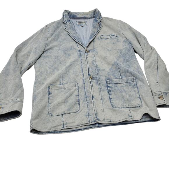32 bar blues soft denim faux jean jersey blazer distressed jacket - Picture 1 of 8